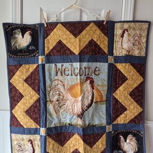 Source Unknown Rooster Quilt Tapestry - Blue, Gold, Brown